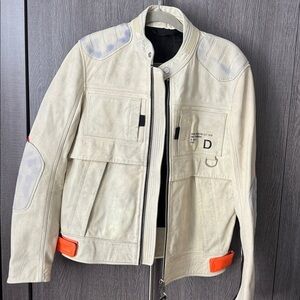 Diesel biker Leather Jacket with - cream color with blue rub designs